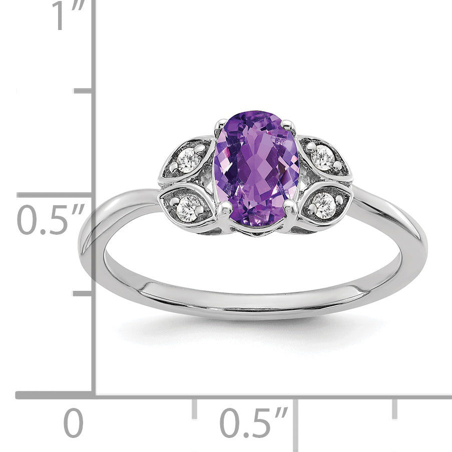 14k White Gold Amethyst and Diamond Ring