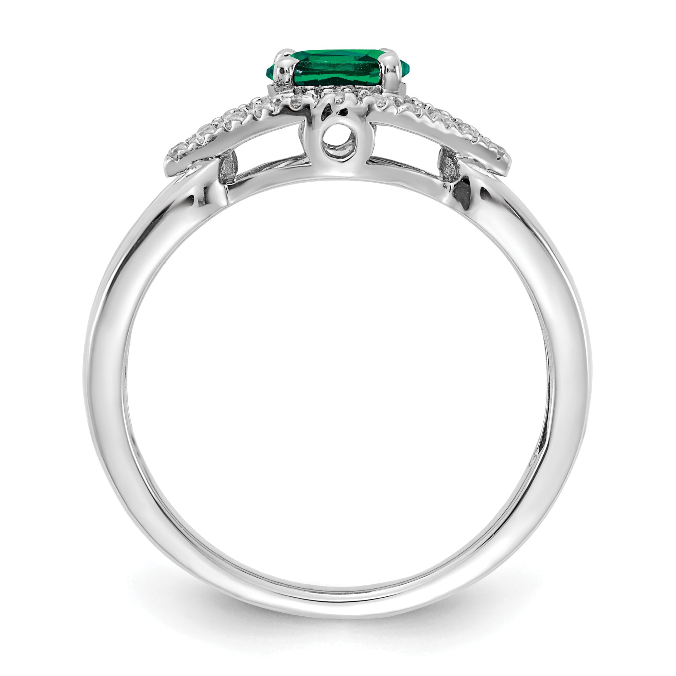 14K White Gold Lab Grown Diamond and Created Emerald Ring