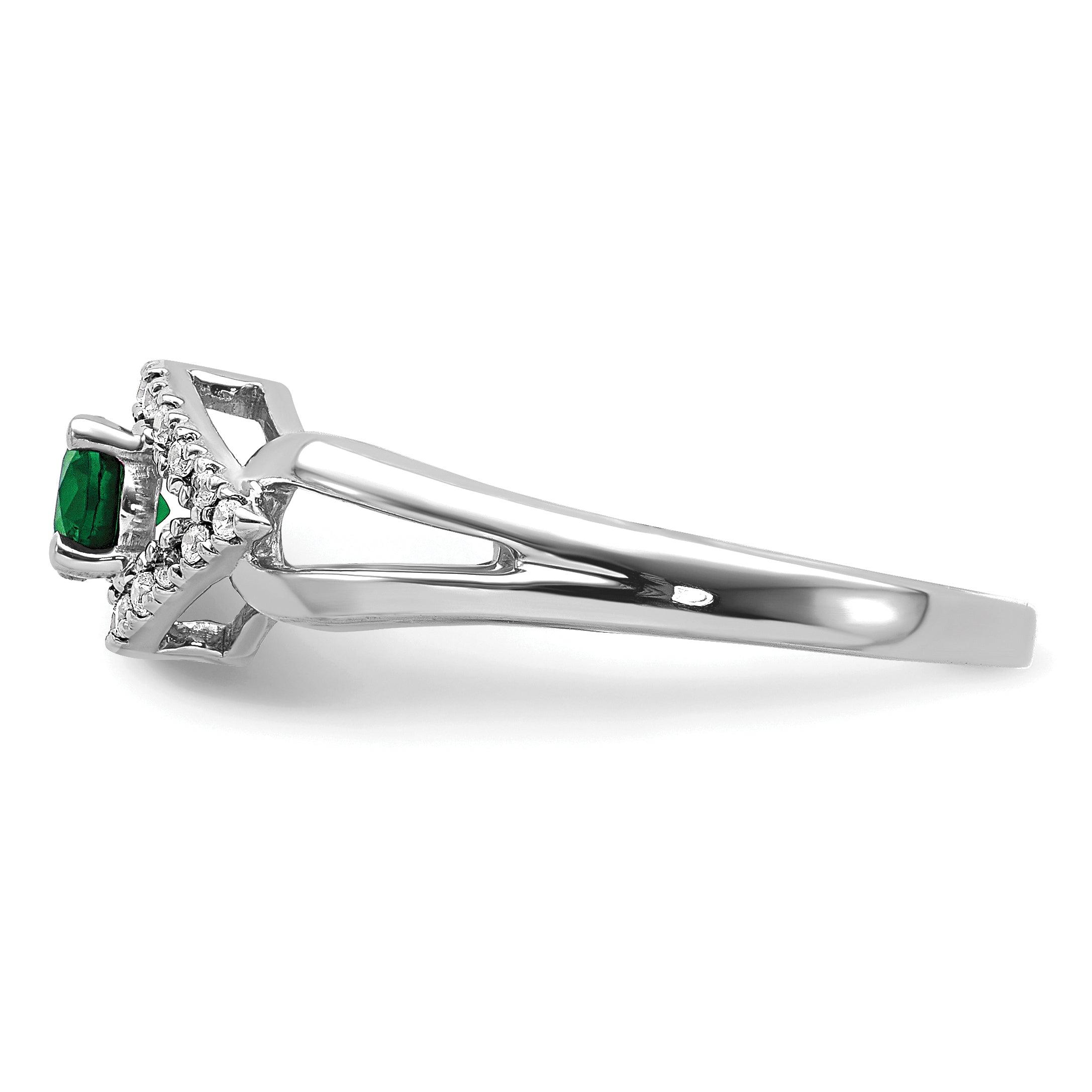 14K White Gold Lab Grown Diamond and Created Emerald Ring