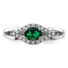 14K White Gold Lab Grown Diamond and Created Emerald Ring