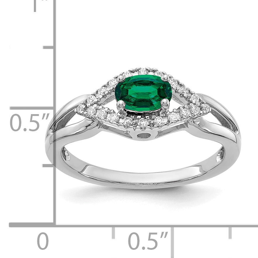 14K White Gold Lab Grown Diamond and Created Emerald Ring