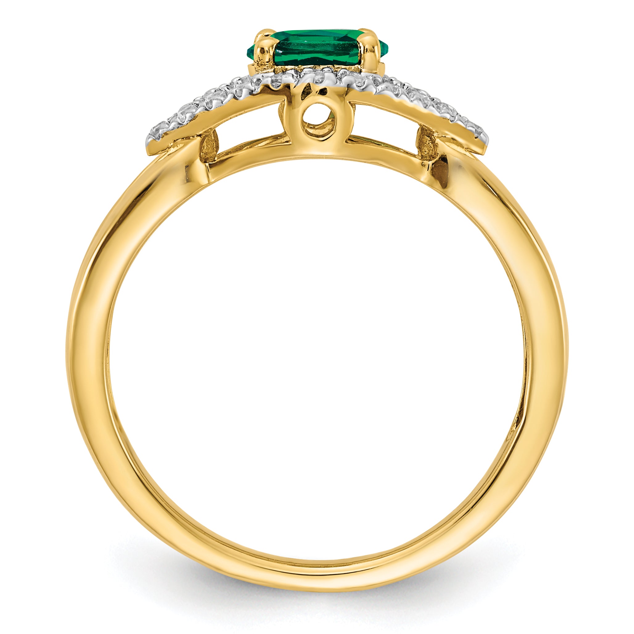 14K Lab Grown Diamond and Created Emerald Ring