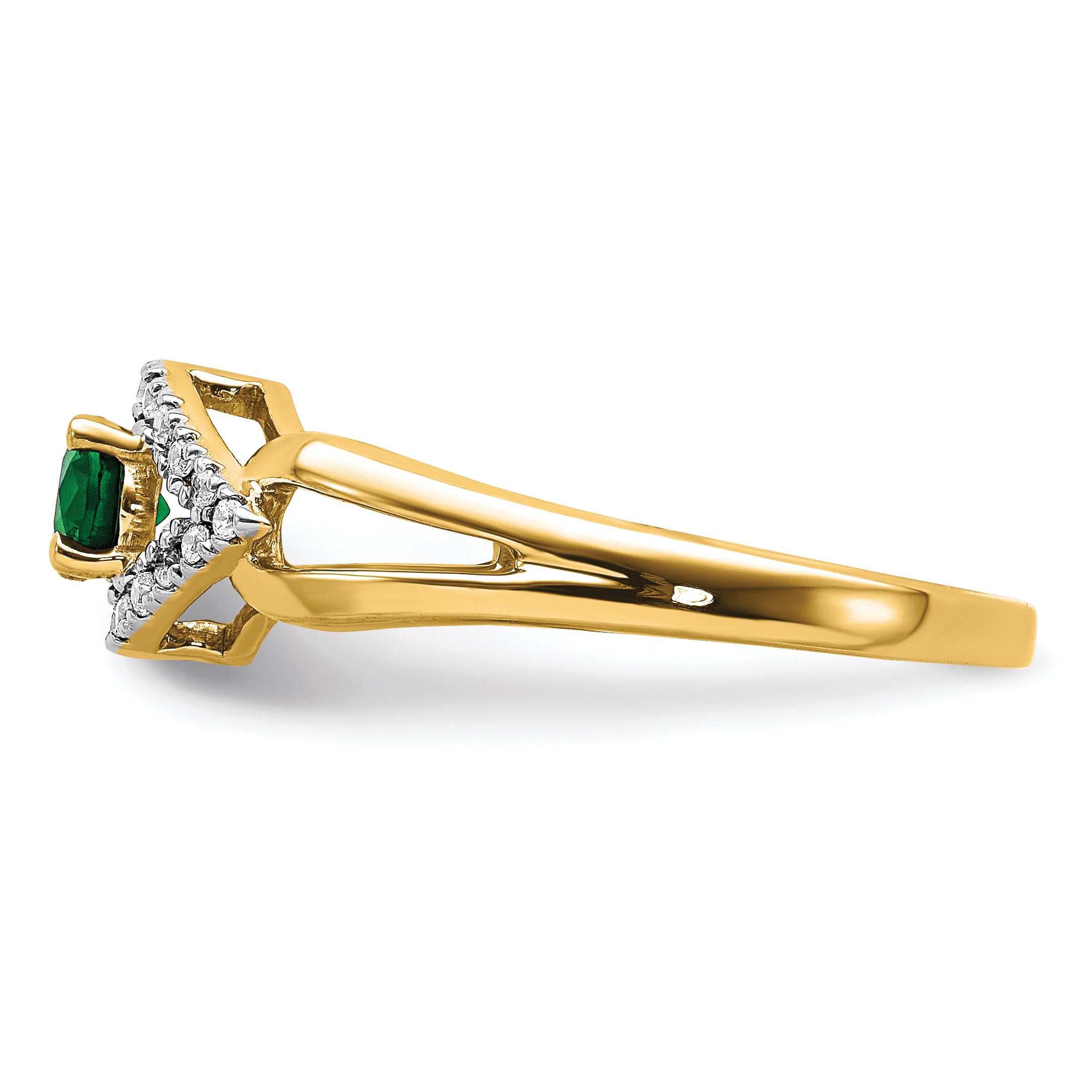 14K Lab Grown Diamond and Created Emerald Ring