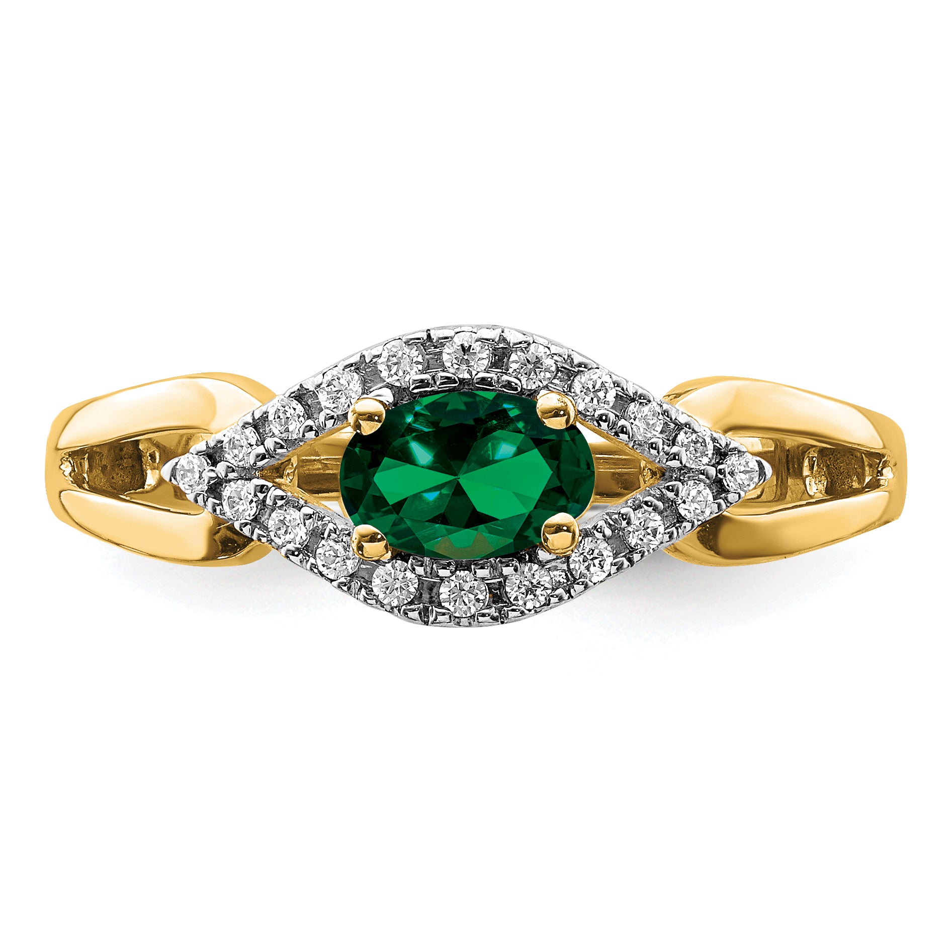 14K Lab Grown Diamond and Created Emerald Ring