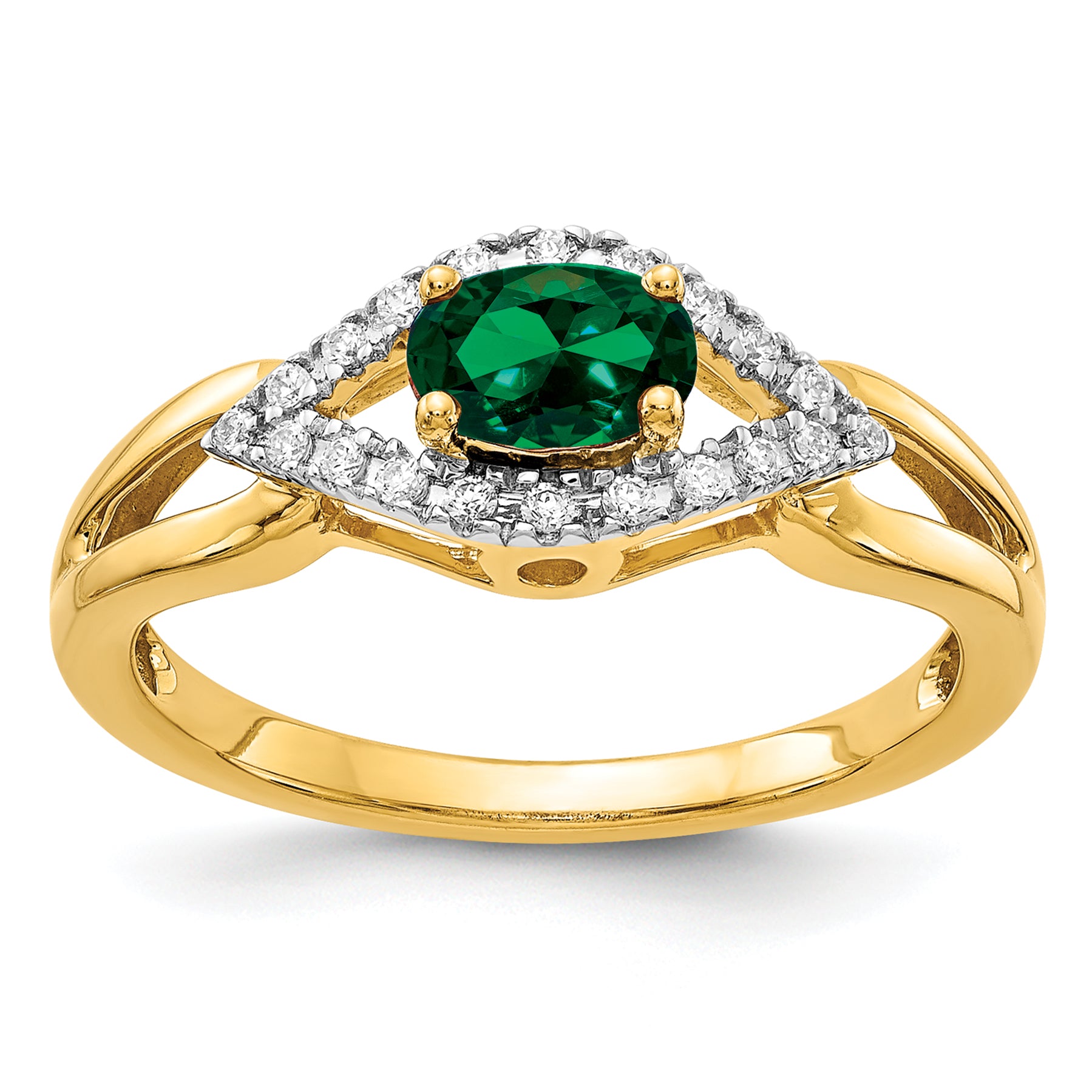 14K Lab Grown Diamond and Created Emerald Ring