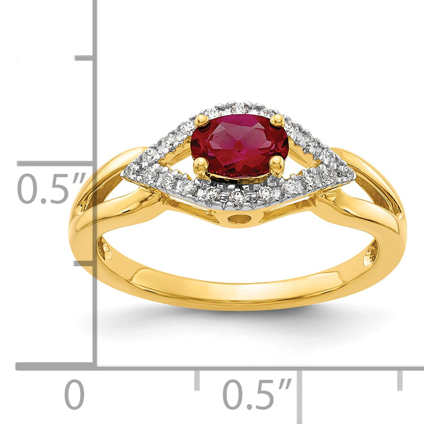 14K Lab Grown Diamond and Created Ruby Ring