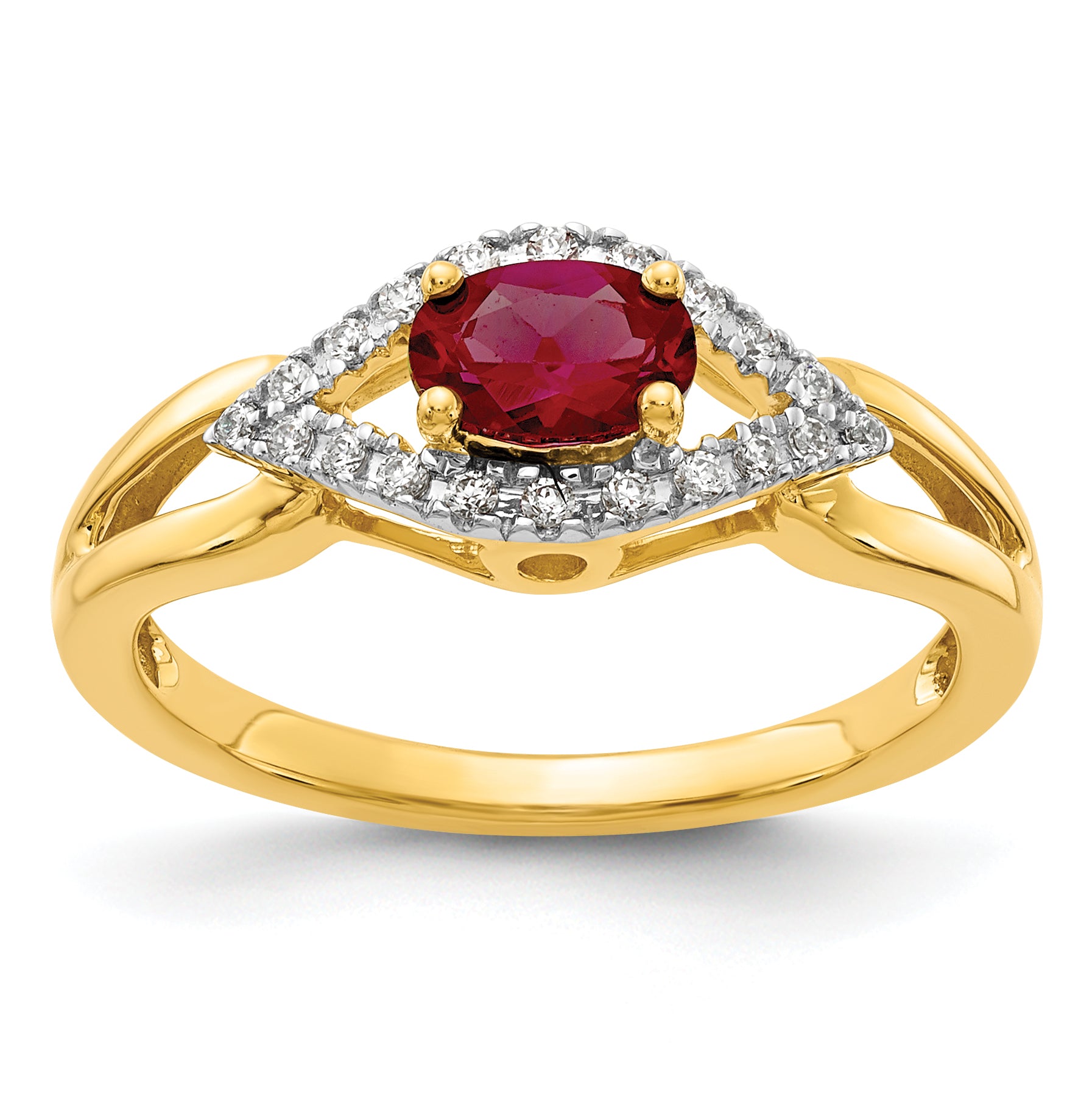 14K Lab Grown Diamond and Created Ruby Ring