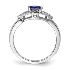 14K White Gold Lab Grown Diamond and Created Sapphire Ring