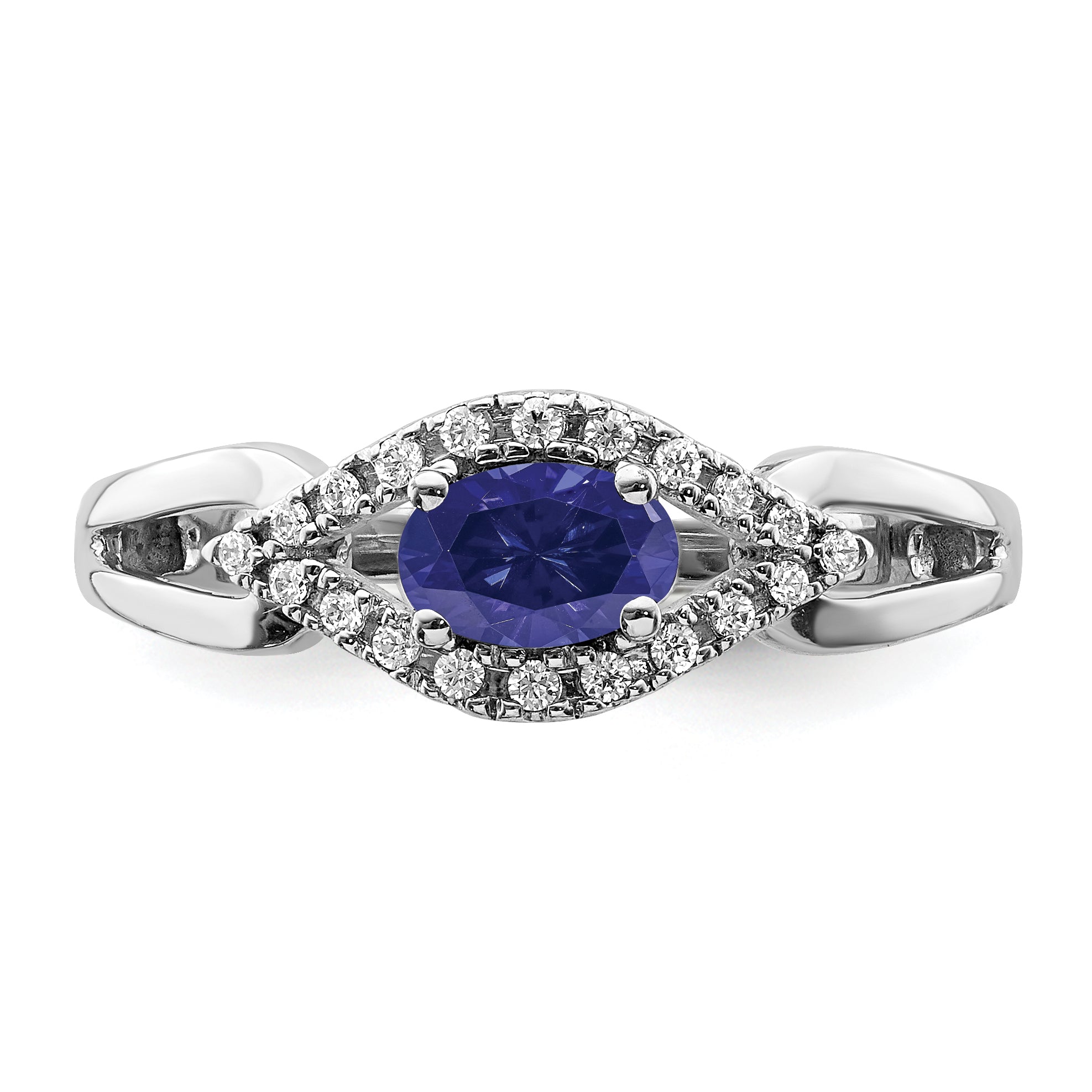 14K White Gold Lab Grown Diamond and Created Sapphire Ring