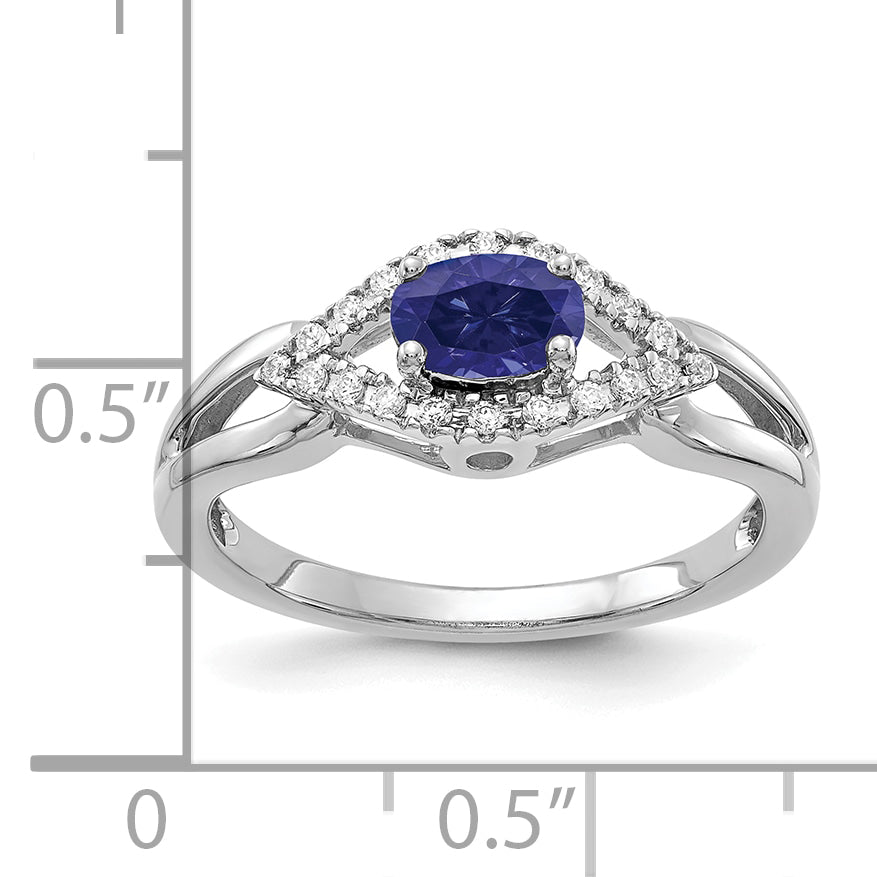 14K White Gold Lab Grown Diamond and Created Sapphire Ring