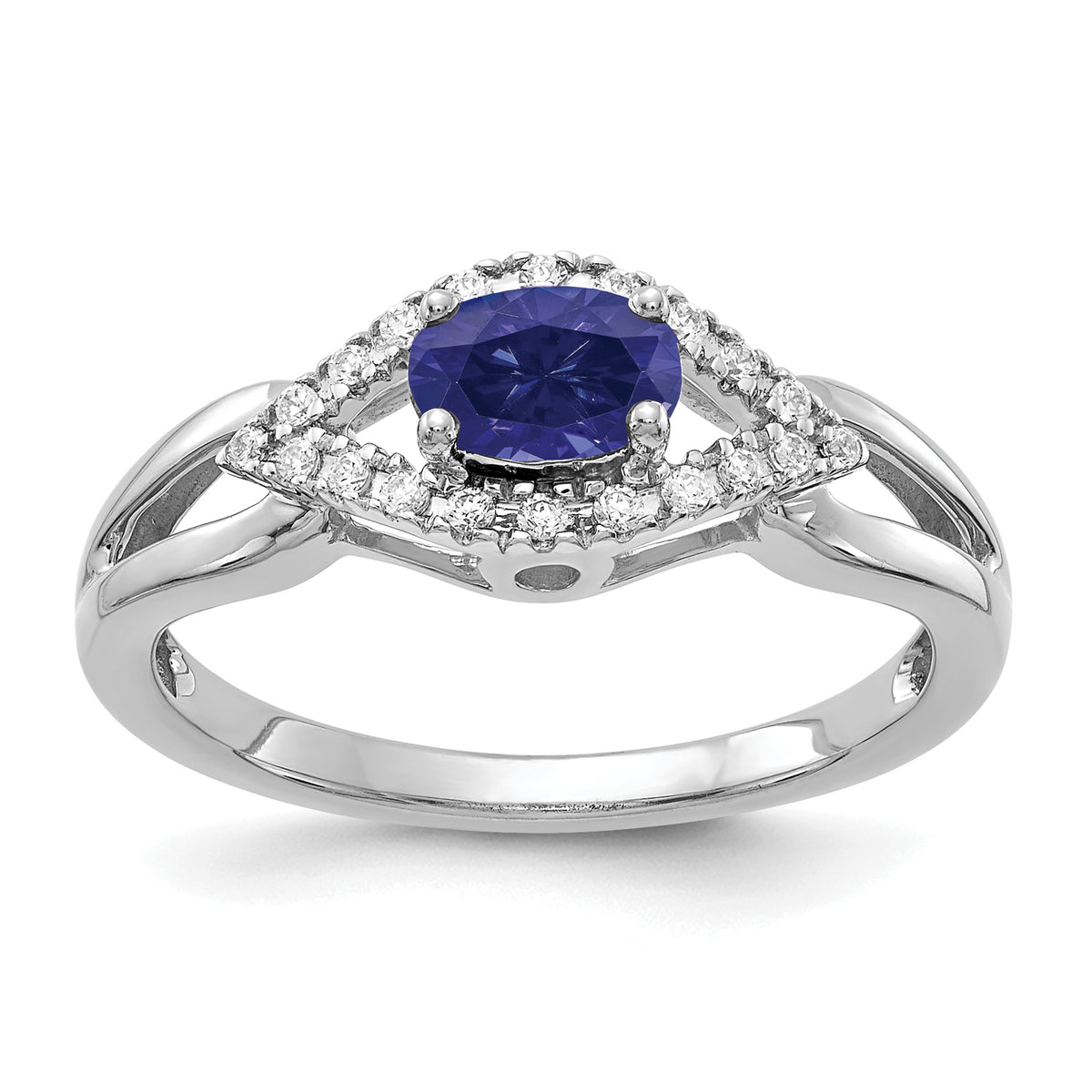 14K White Gold Lab Grown Diamond and Created Sapphire Ring