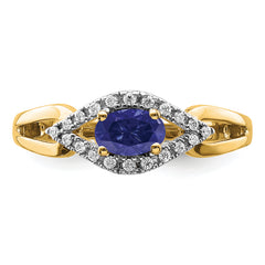 14K Lab Grown Diamond and Created Sapphire Ring