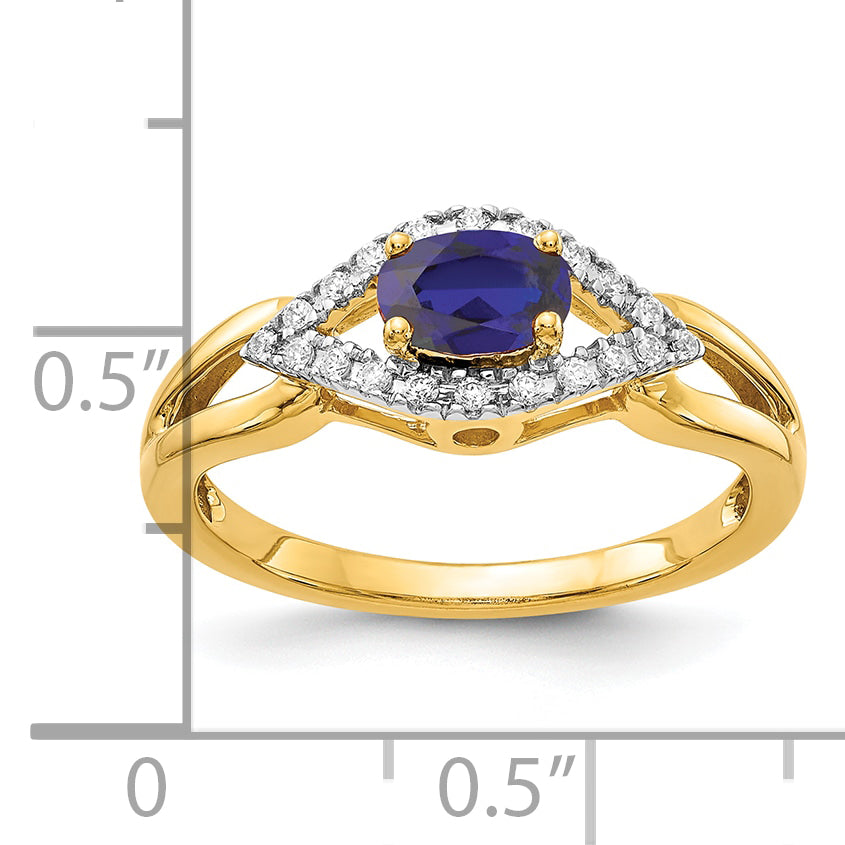 14K Lab Grown Diamond and Created Sapphire Ring