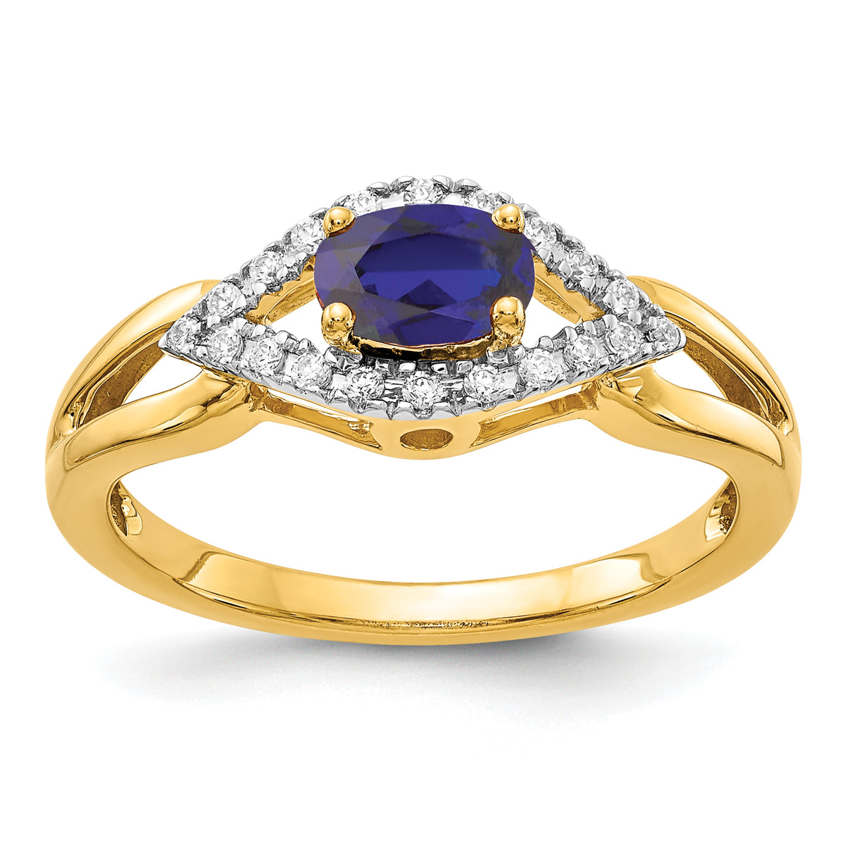 14K Lab Grown Diamond and Created Sapphire Ring