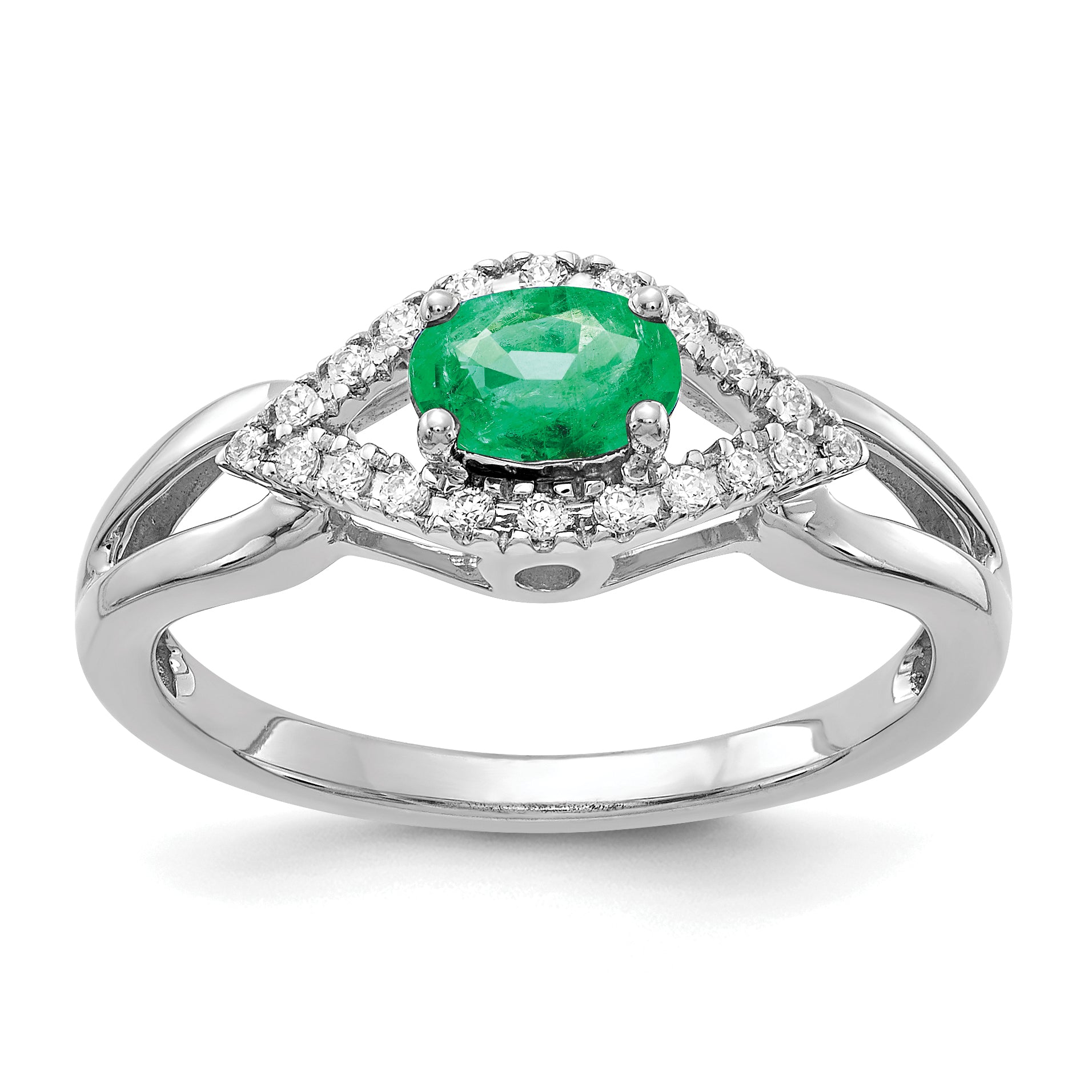 10k White Gold Diamond and Emerald Ring