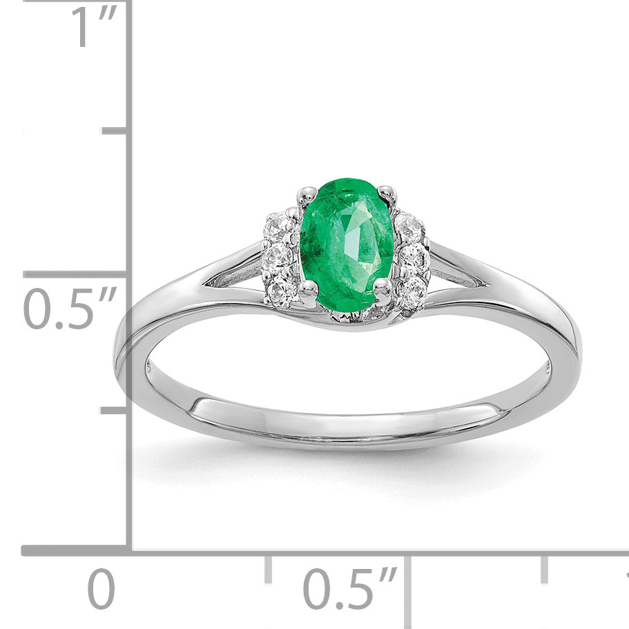 10k White Gold Diamond and Oval Emerald Ring