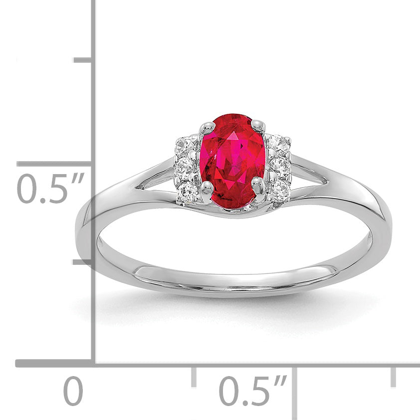 10k White Gold Diamond and Oval Ruby Ring