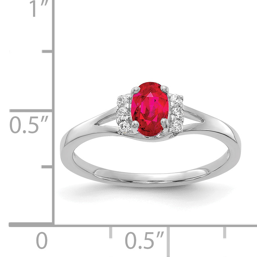 14k White Gold Diamond and Oval Ruby Ring