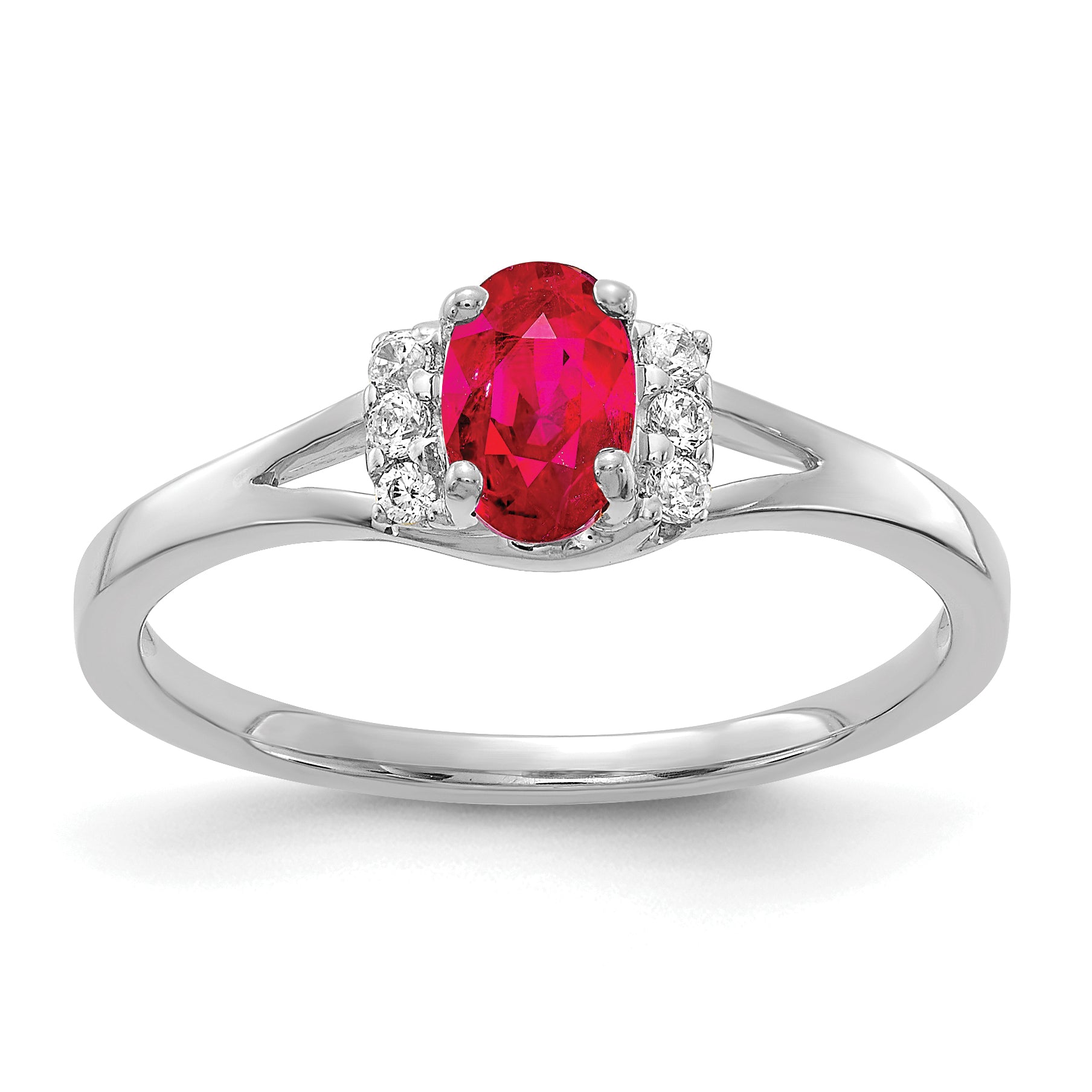 14k White Gold Diamond and Oval Ruby Ring