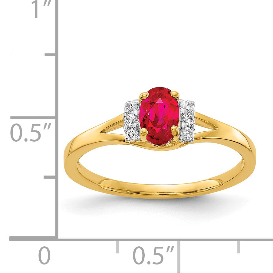 14k Diamond and Oval Ruby Ring