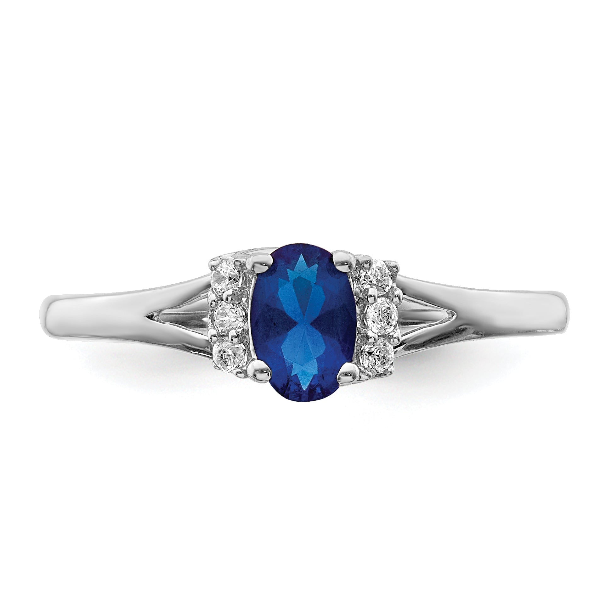 14k White Gold Diamond and Oval Sapphire Ring