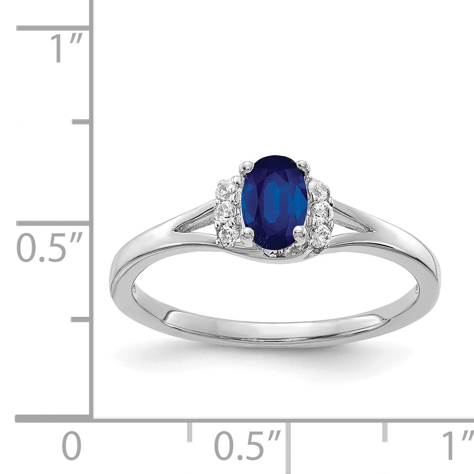 14k White Gold Diamond and Oval Sapphire Ring