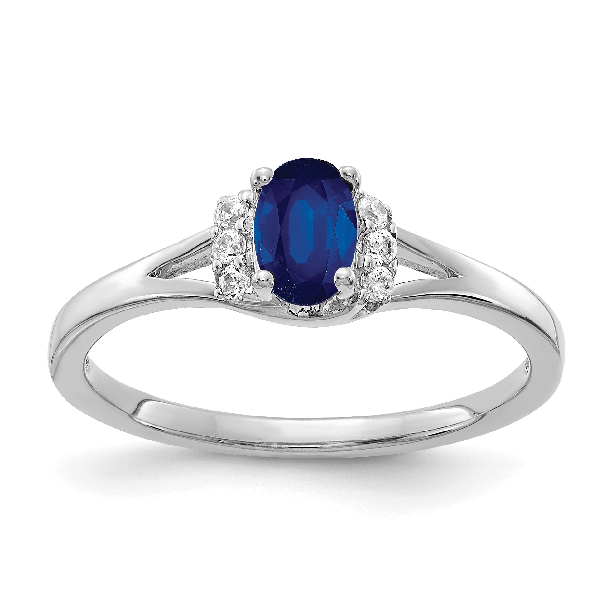 14k White Gold Diamond and Oval Sapphire Ring