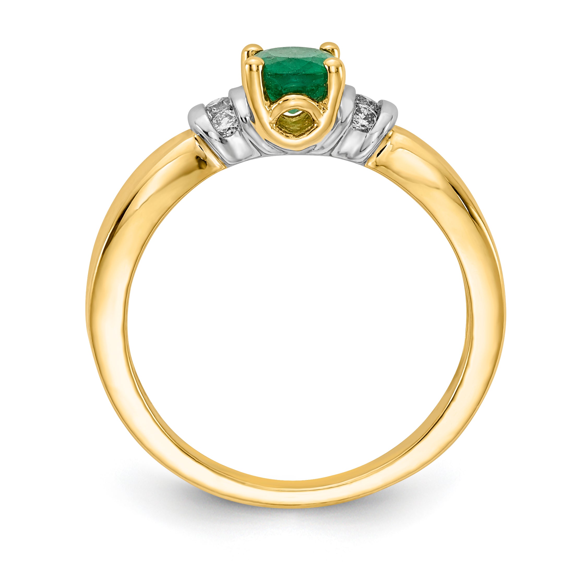 14k with Rhodium Diamond and Oval Emerald Ring