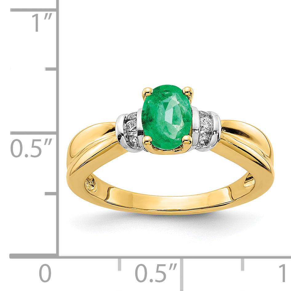 14k with Rhodium Diamond and Oval Emerald Ring