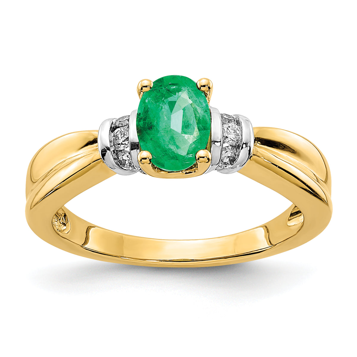 14k with Rhodium Diamond and Oval Emerald Ring