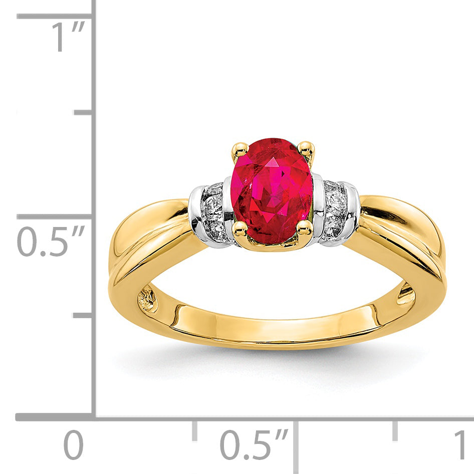 14k and Oval Rhodium Diamond and Oval Ruby Ring