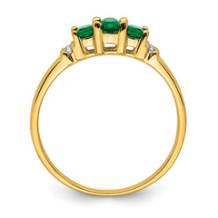 10k Polished Triple Emerald and Diamond 3-stone Ring