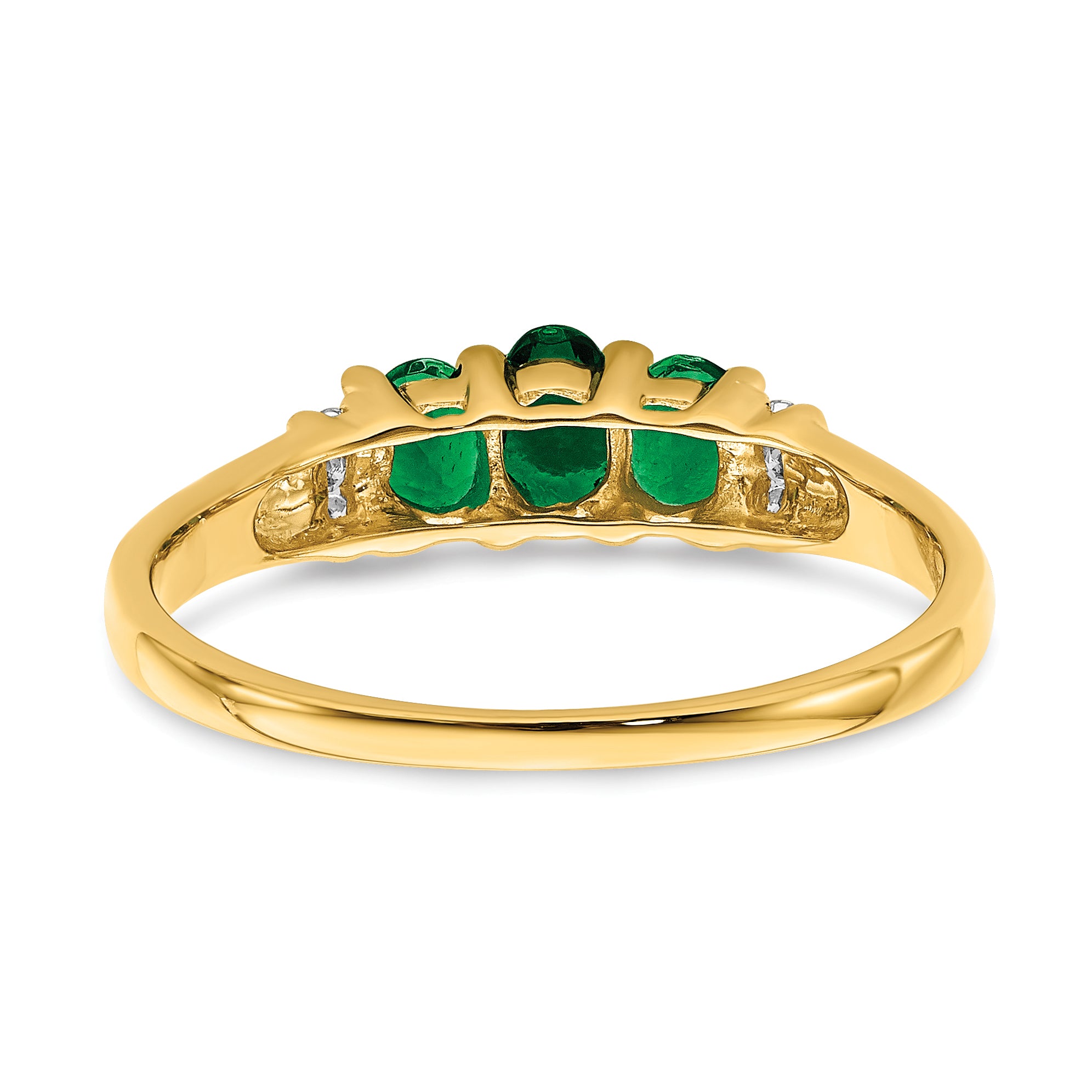 10k Polished Triple Emerald and Diamond 3-stone Ring