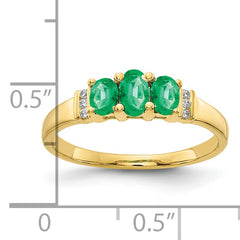 10k Polished Triple Emerald and Diamond 3-stone Ring