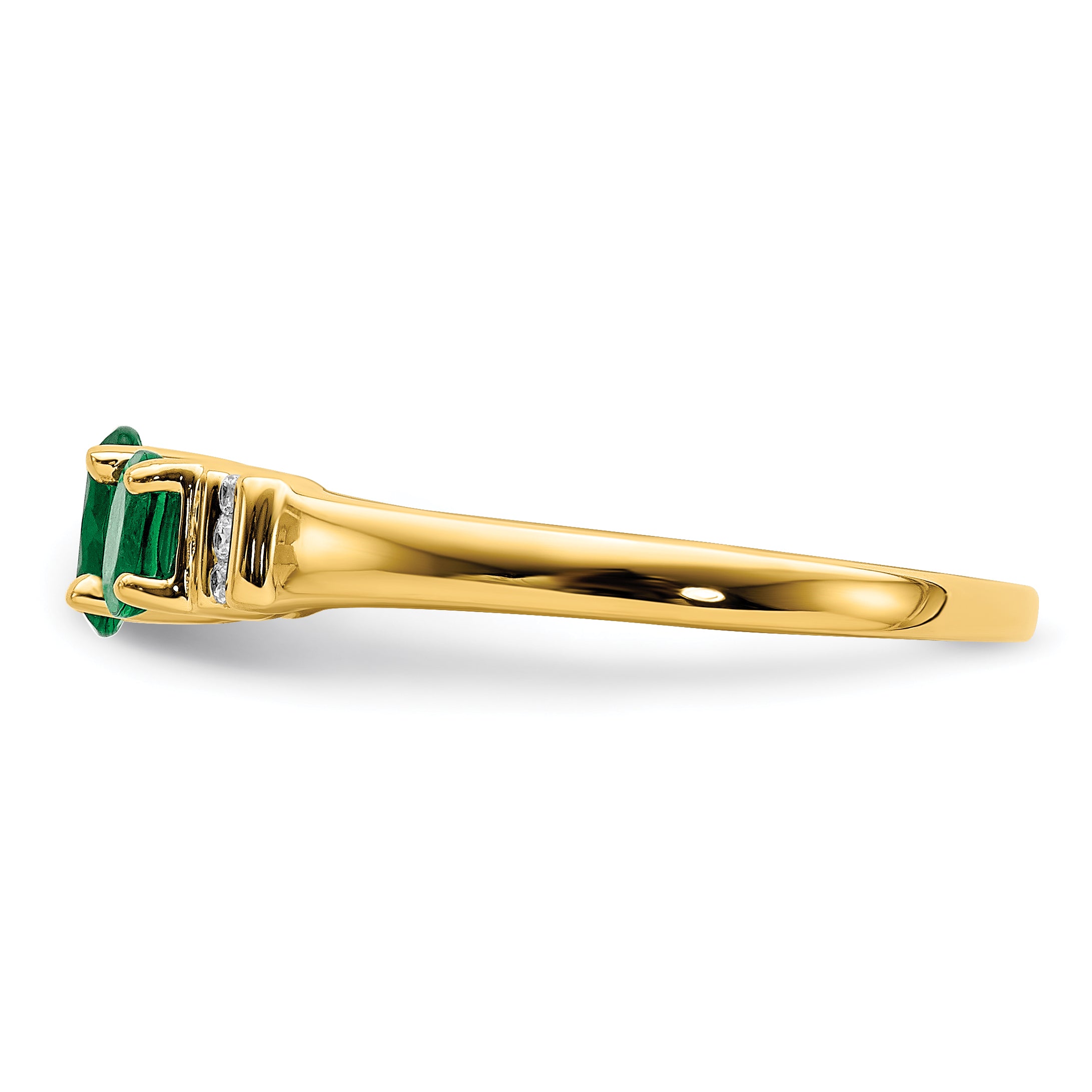 14k Polished Triple Emerald and Diamond 3-stone Ring