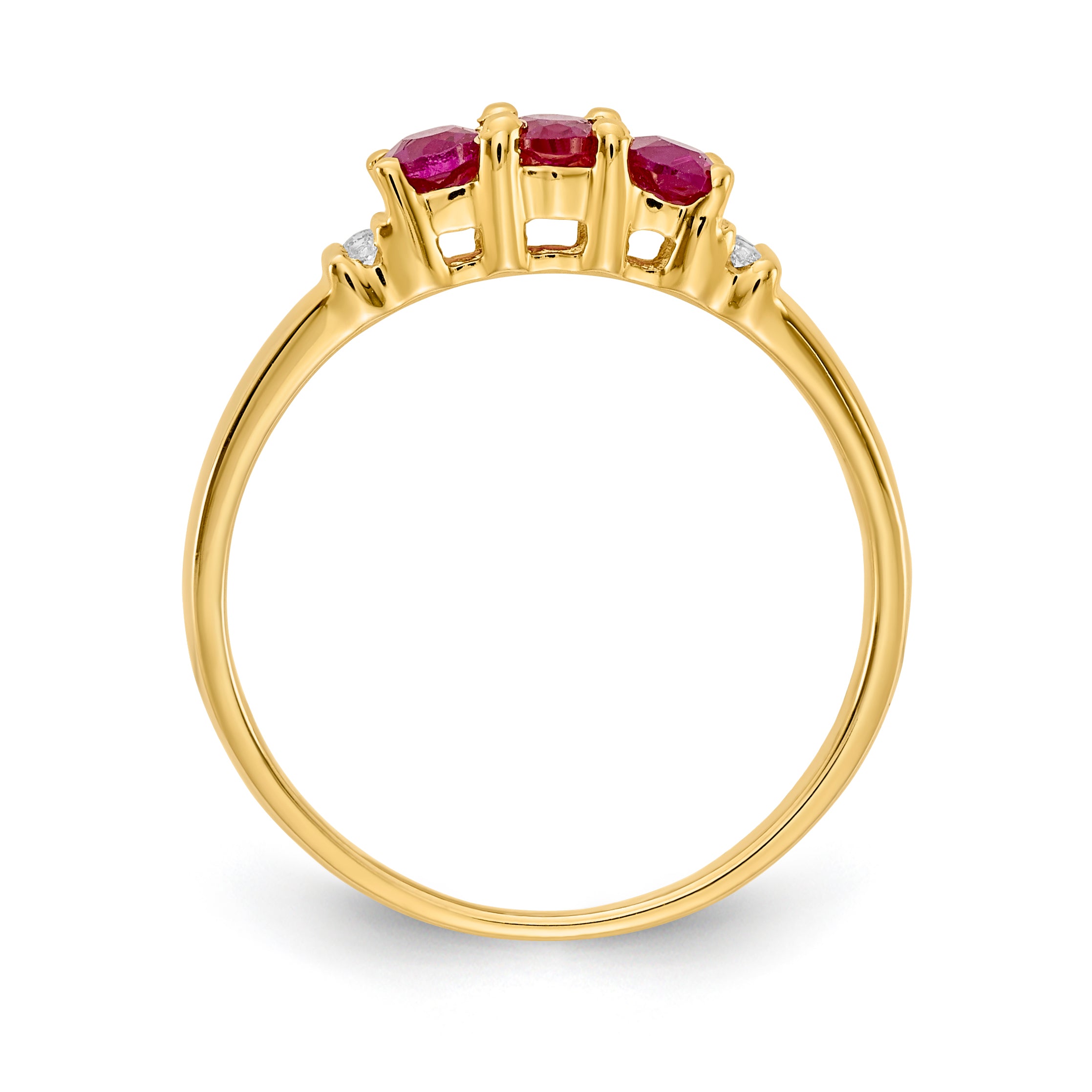 10k Polished Triple Ruby and Diamond 3-stone Ring