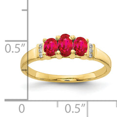 10k Polished Triple Ruby and Diamond 3-stone Ring