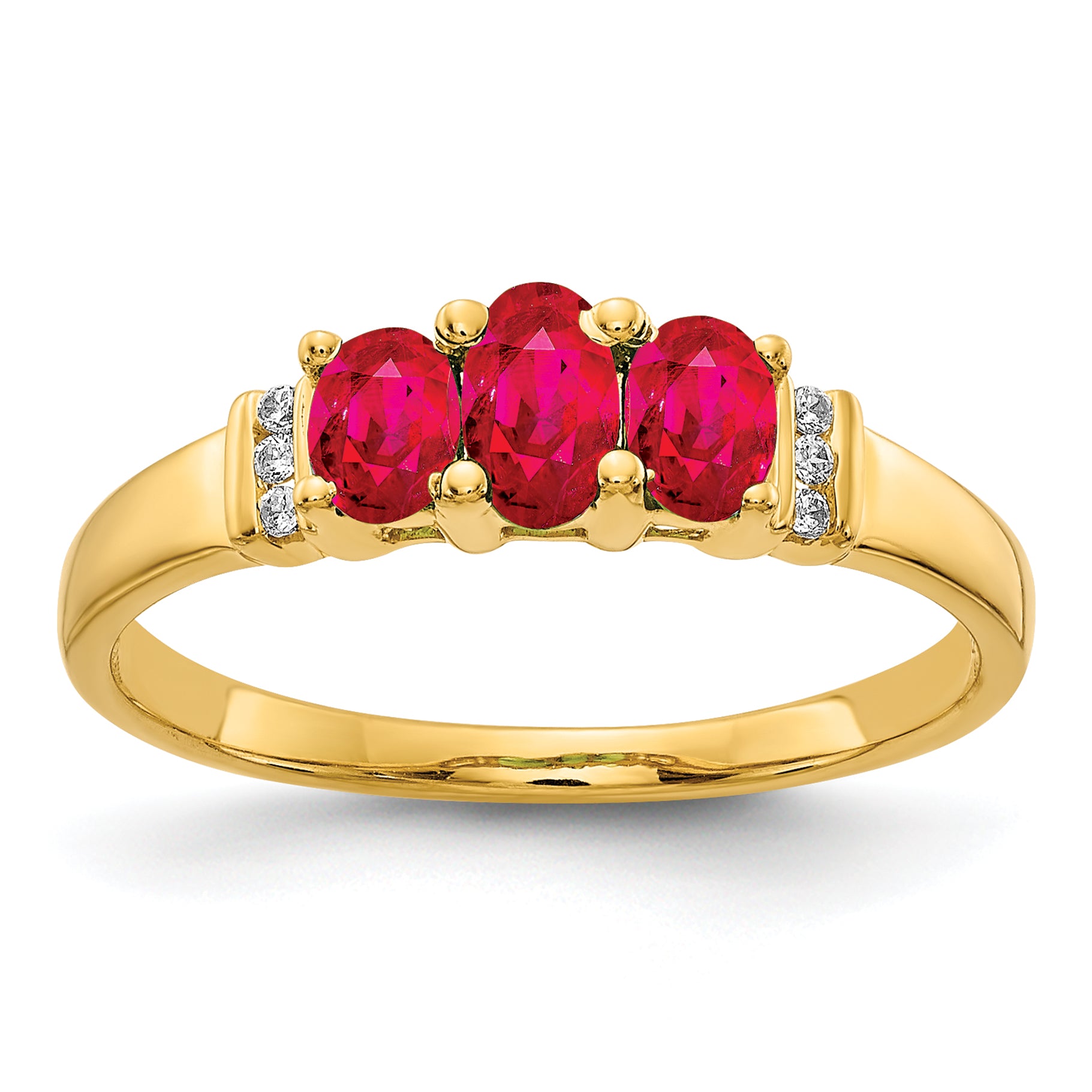 10k Polished Triple Ruby and Diamond 3-stone Ring