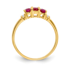 14k Polished Triple Ruby and Diamond 3-stone Ring