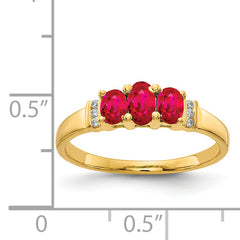 14k Polished Triple Ruby and Diamond 3-stone Ring