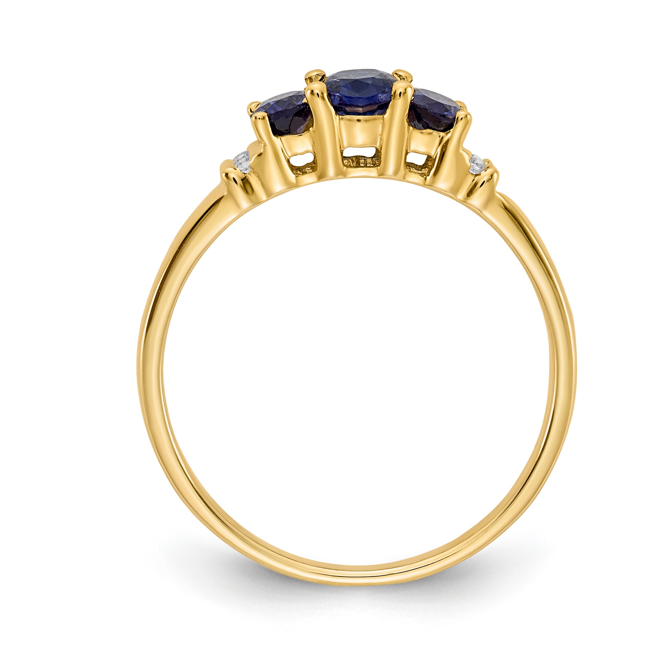 10k Polished Triple Sapphire and Diamond 3-stone Ring