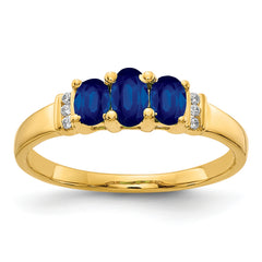 10k Polished Triple Sapphire and Diamond 3-stone Ring