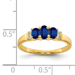 14k Polished Triple Sapphire and Diamond 3-stone Ring