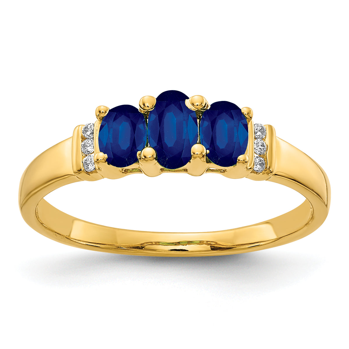 14k Polished Triple Sapphire and Diamond 3-stone Ring