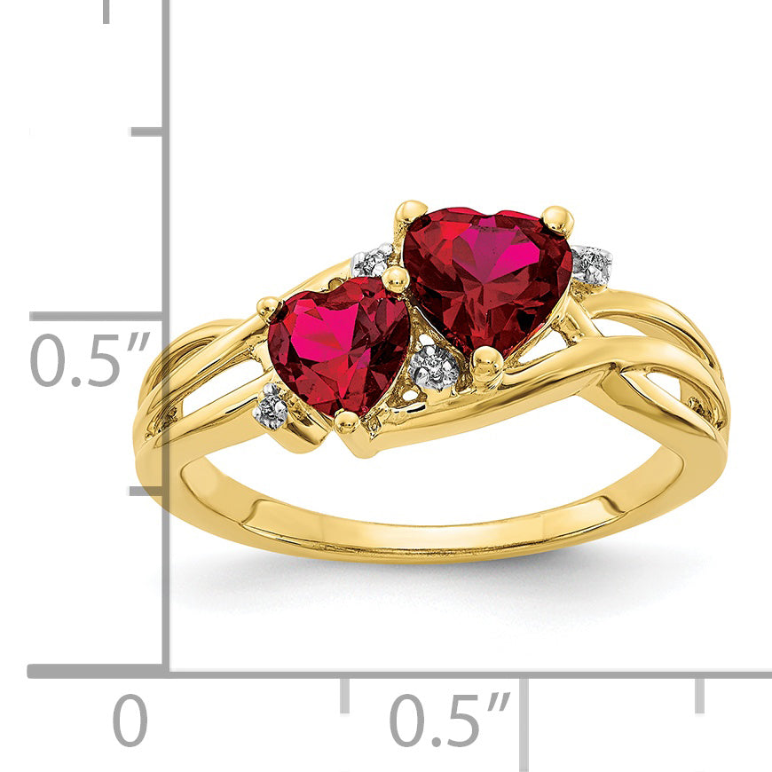 10k Lab Created Ruby and Diamond Double Heart Ring