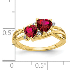 10k Lab Created Ruby and Diamond Double Heart Ring