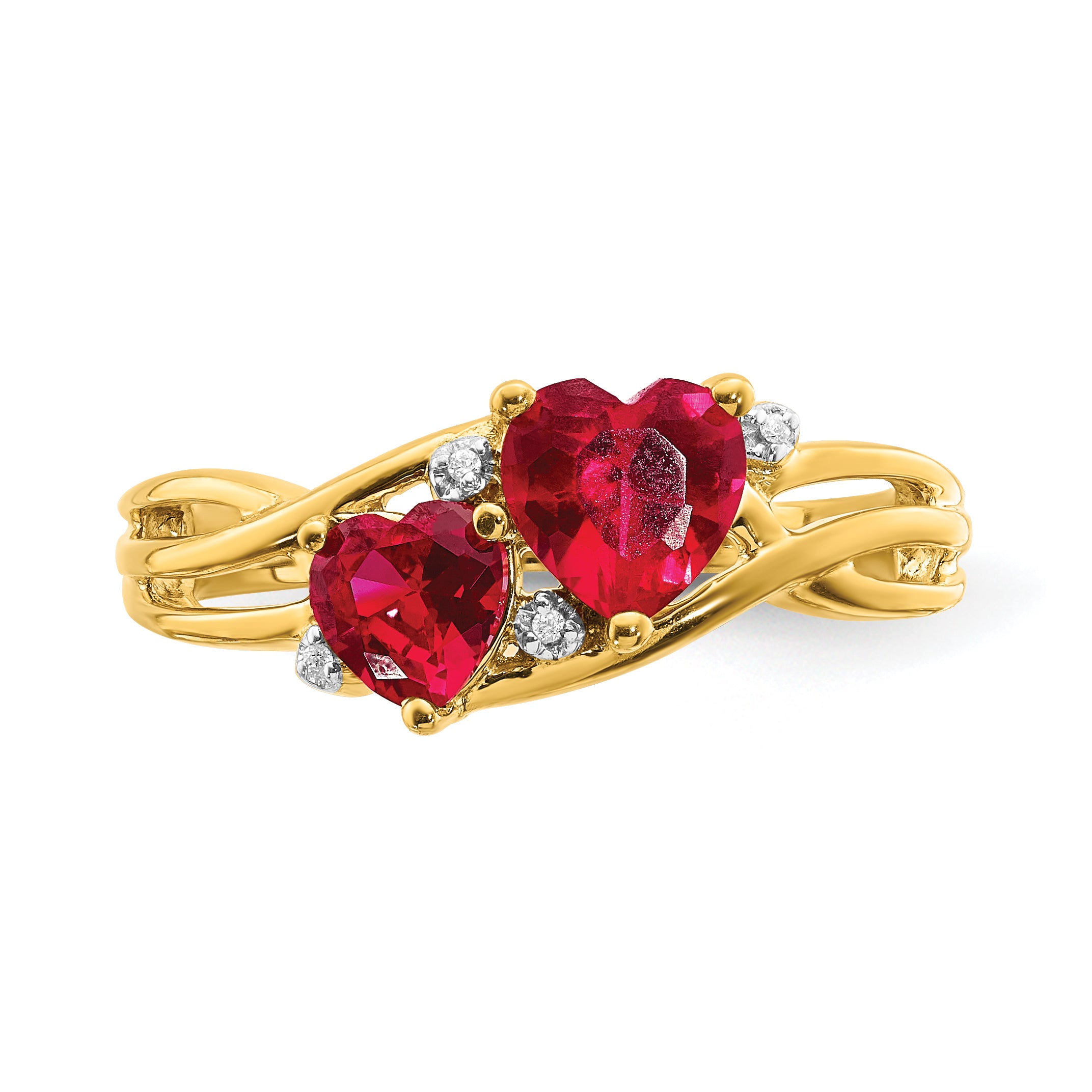 14k Lab Created Ruby and Diamond Double Heart Ring