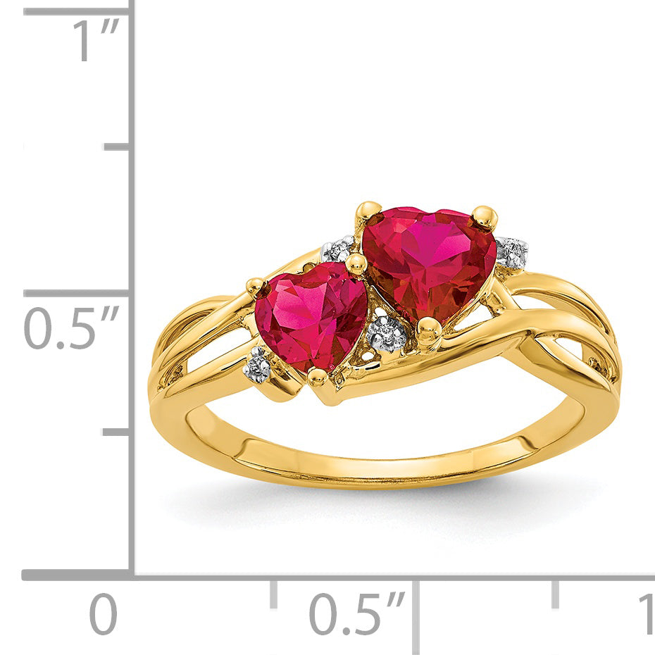 14k Lab Created Ruby and Diamond Double Heart Ring