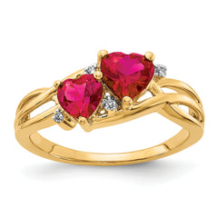 14k Lab Created Ruby and Diamond Double Heart Ring