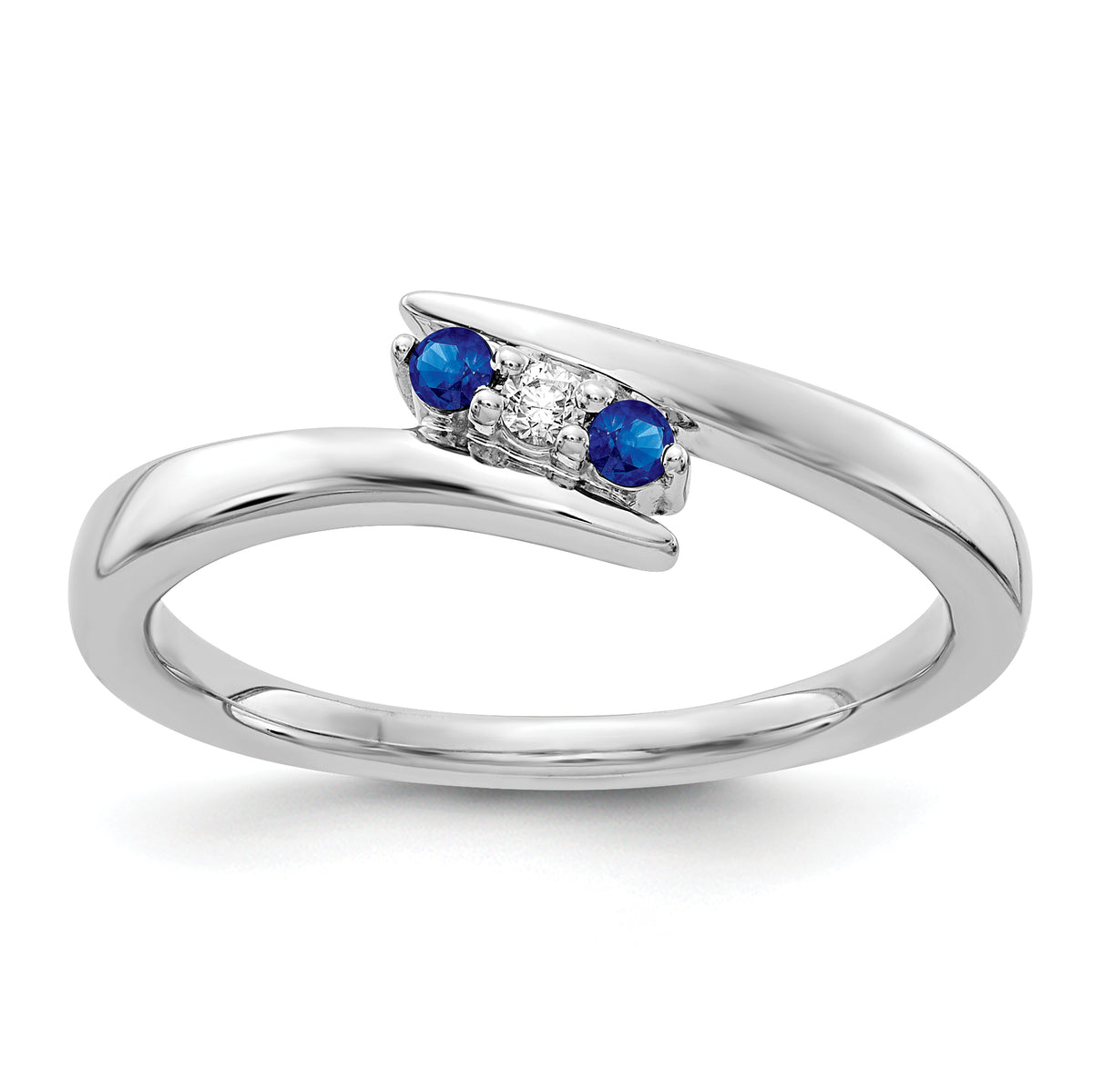 14k White Gold Diamond and Sapphire 3-stone Ring